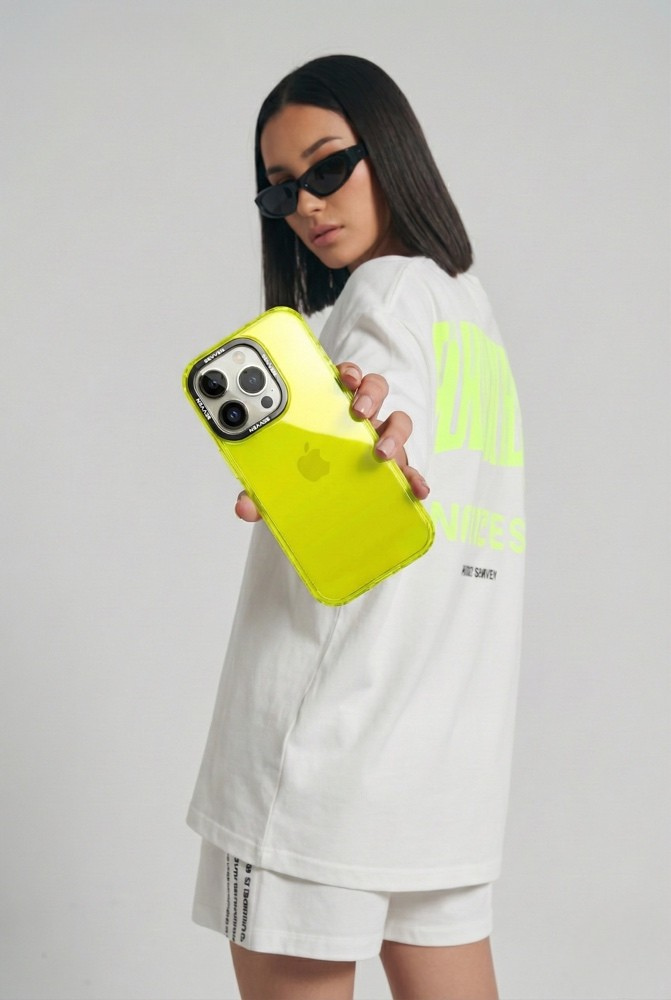 Carcasa + protector de cámara para iPhone Amarillo flúor