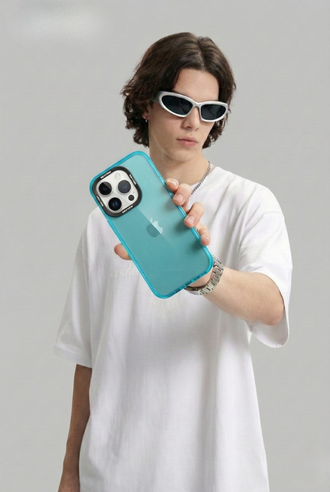 Carcasa+ protector de cámara para iPhone celeste