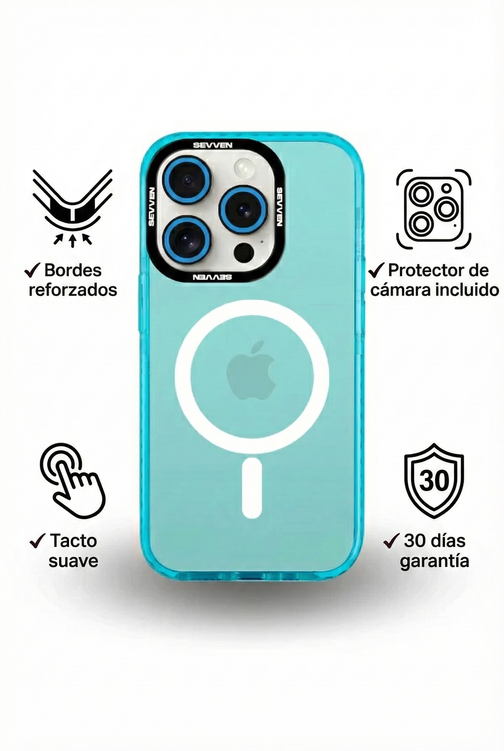 Carcasa MagSafe + Protector de cámara para iPhone Celeste