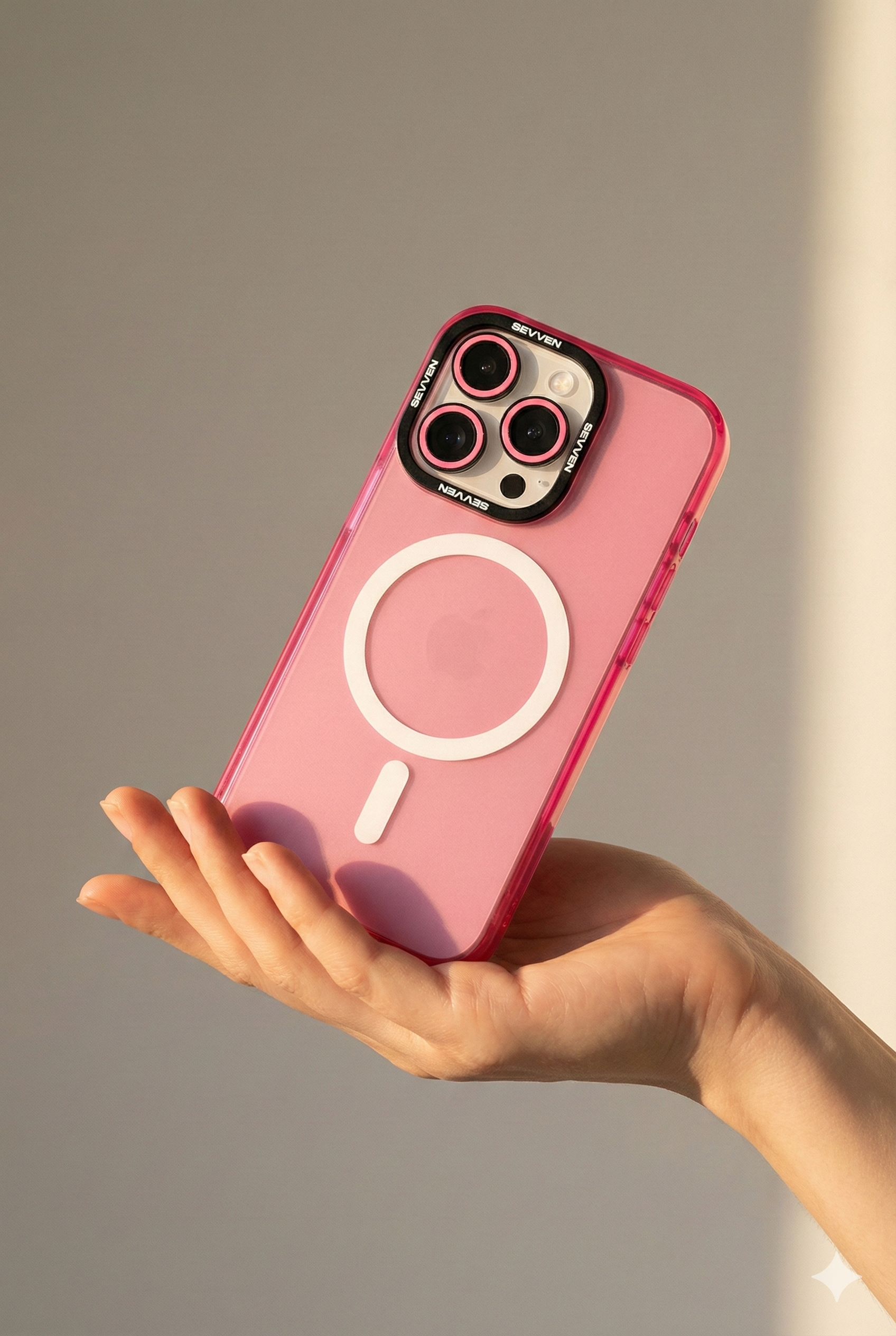 Carcasa MagSafe + Protector de cámara para iPhone fucsia