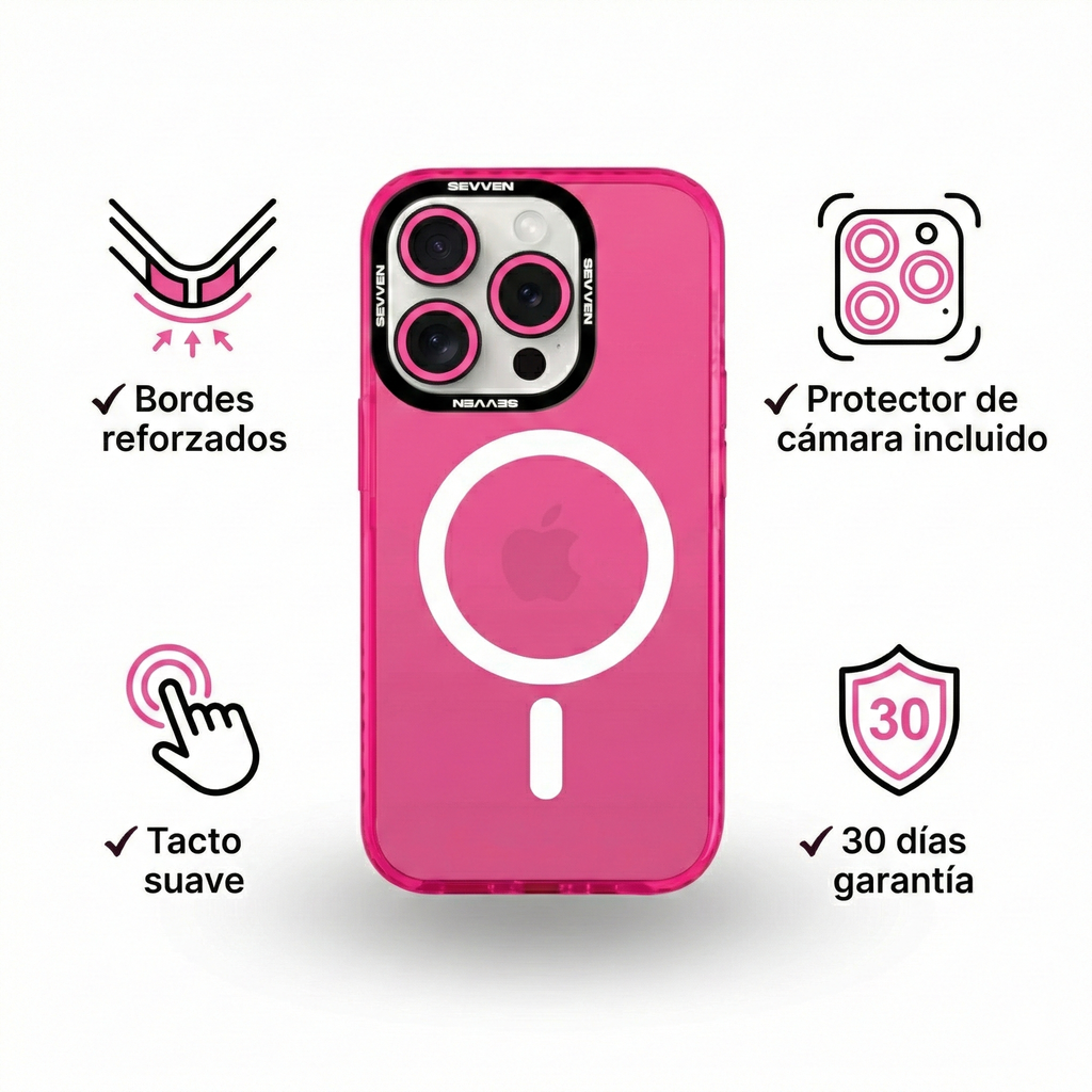 Carcasa MagSafe + Protector de cámara para iPhone fucsia