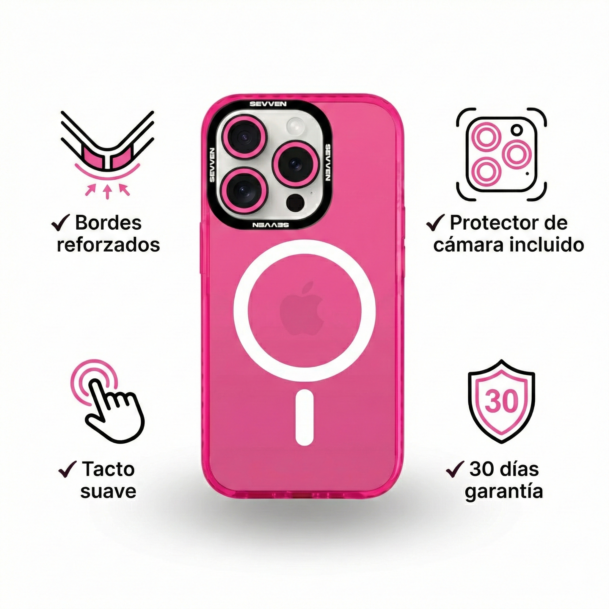 Carcasa MagSafe + Protector de cámara para iPhone fucsia