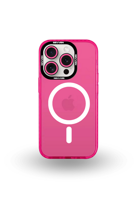Carcasa MagSafe para iPhone fucsia con protector de cámara