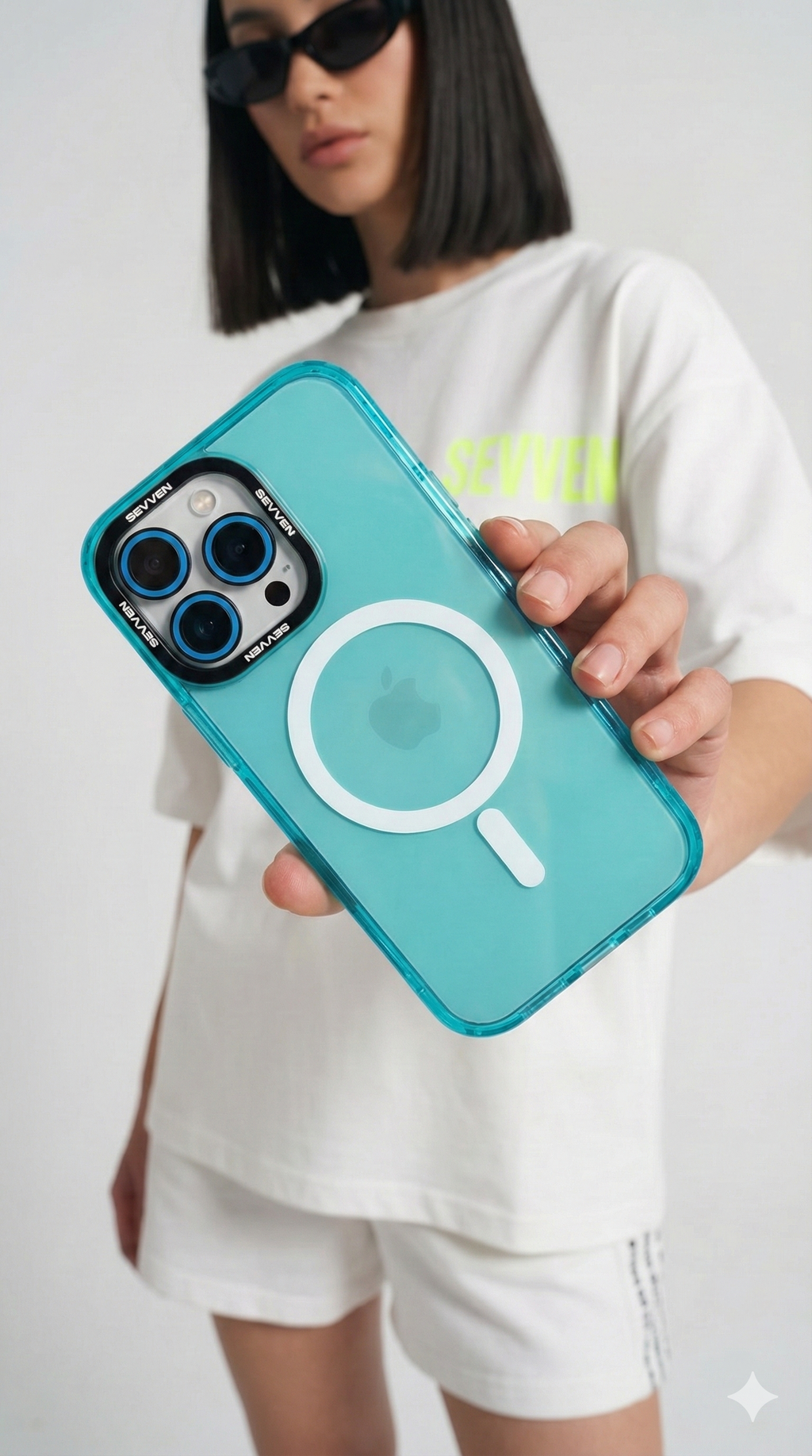 Carcasa MagSafe + Protector de cámara para iPhone Celeste