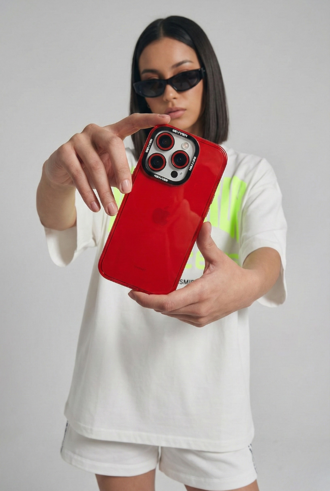 Carcasa+ protector de cámara para iPhone roja