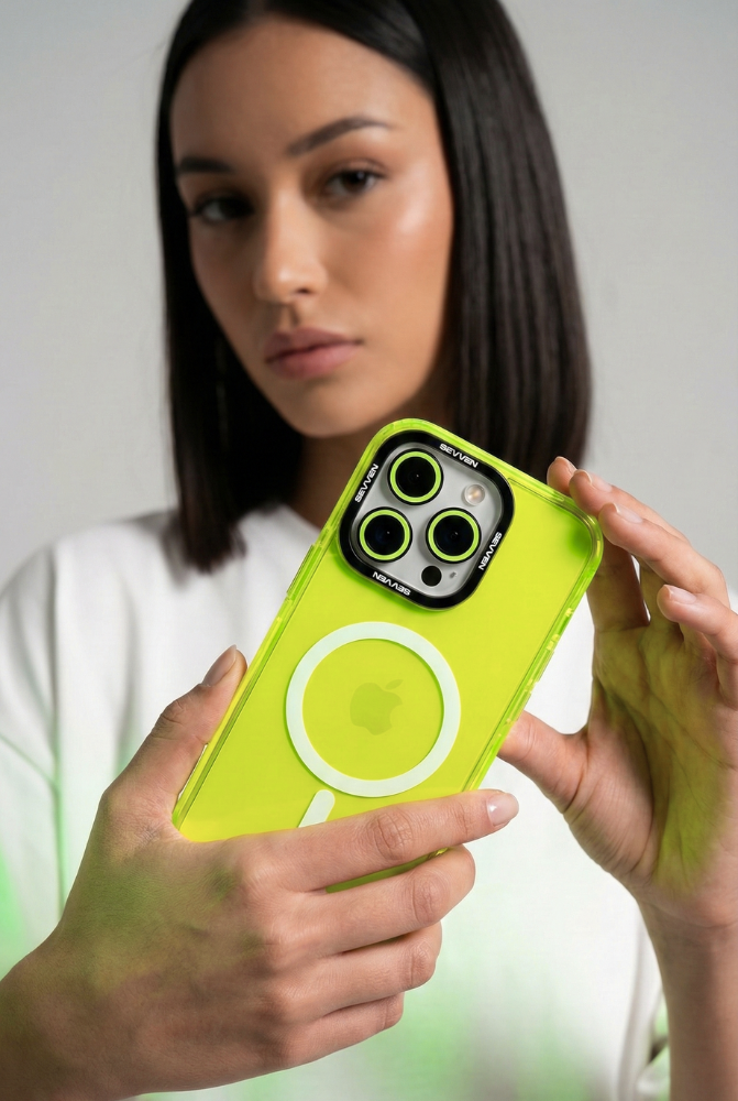 Carcasa MagSafe + Protector de cámara amarillo flúor