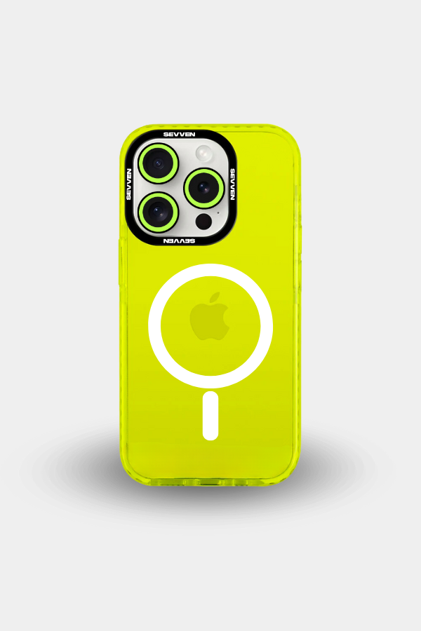 Carcasa MagSafe + Protector de cámara amarillo flúor