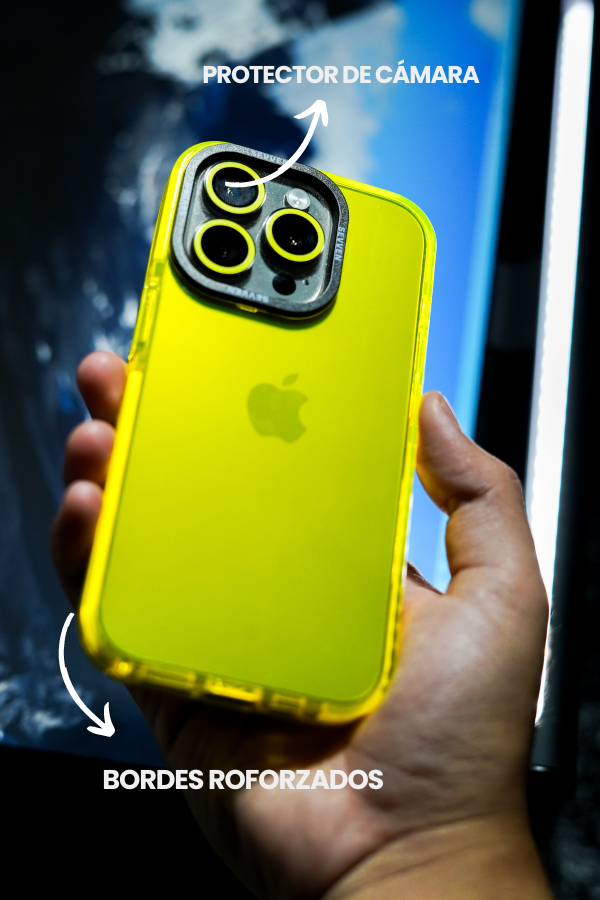 Carcasa + protector de cámara para iPhone Amarillo flúor